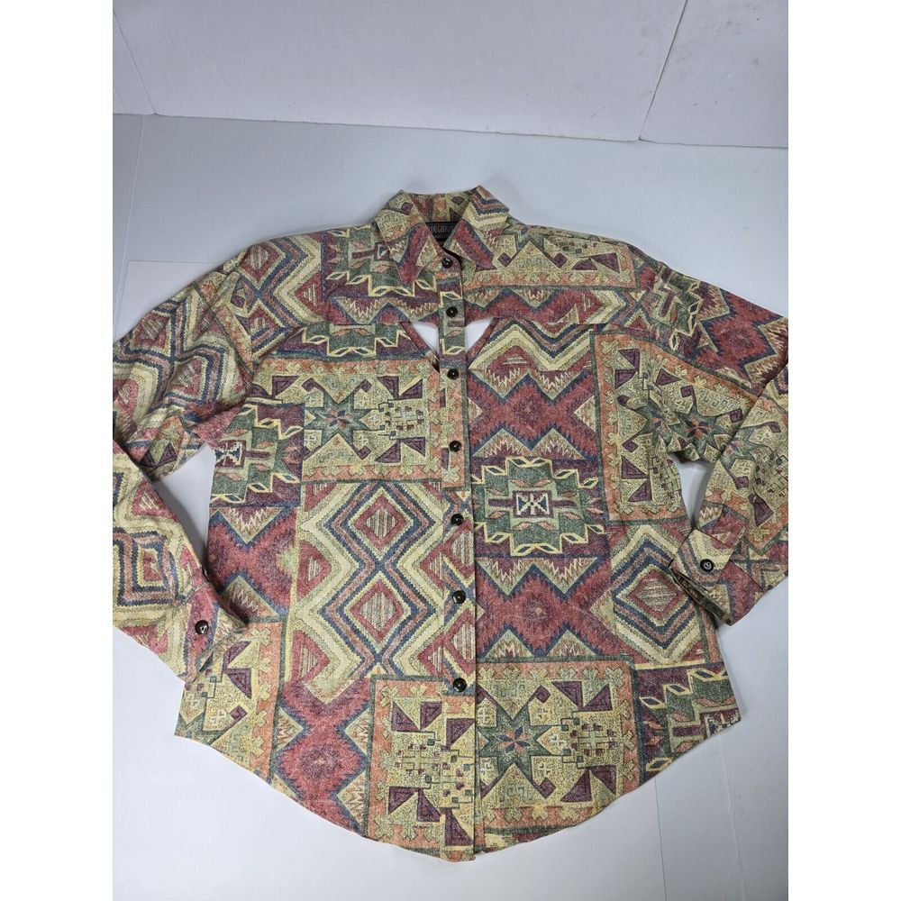 Vtg Roughrider by Circle T Aztec Western Cowgirl Tunic Padded Rodeo Shirt Small